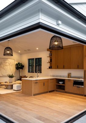 Interior, Kitchen, Living room, Recessed Lighting, Wood Texture Flooring