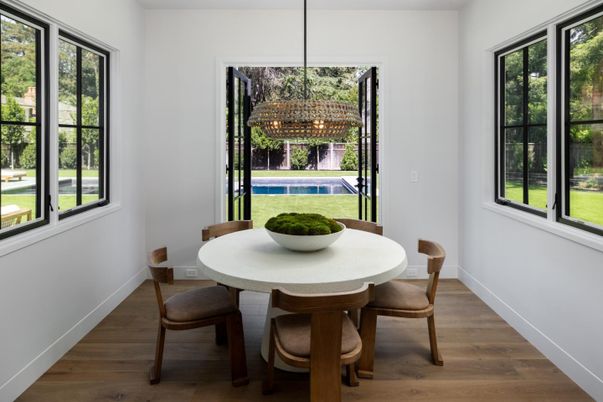 Chandelier, Dining room, Interior, Pendant Lights, Wood Texture Flooring