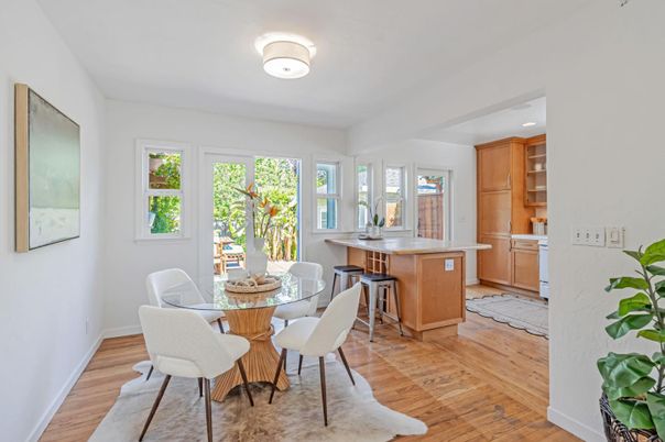 Dining room, Interior, Recessed Lighting, Wood Texture Flooring