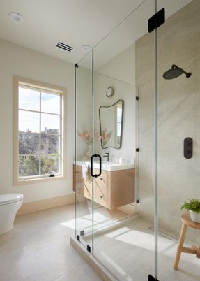 Bathroom, Glass Shower, Interior, Recessed Lighting