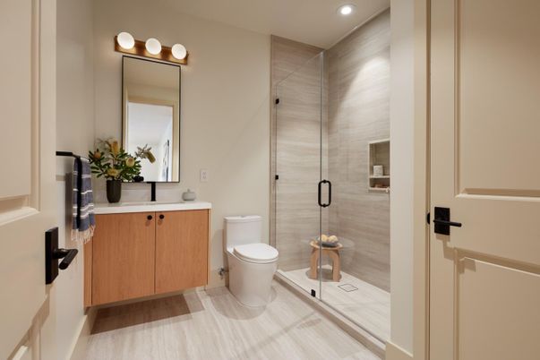 Bathroom, Glass Shower, Interior, Recessed Lighting