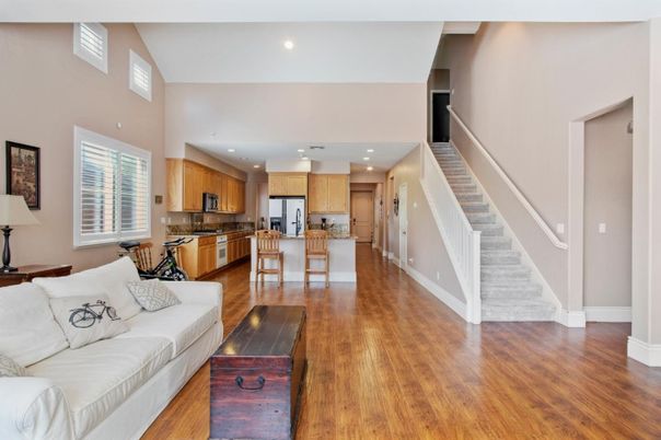 Interior, Kitchen, Living room, Recessed Lighting, Stainless Steel Appliances, Wood Texture Flooring