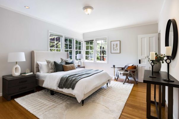 Bedroom, Interior, Recessed Lighting, Wood Texture Flooring