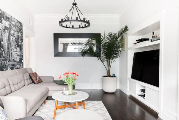 Interior, Living room, Pendant Lights, Wood Texture Flooring