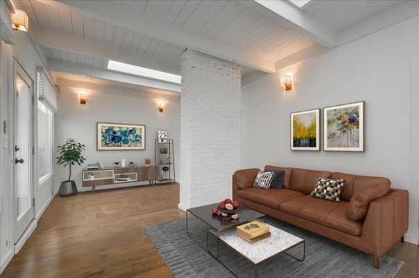 Interior, Living room, Stone Walls, Wood Texture Flooring