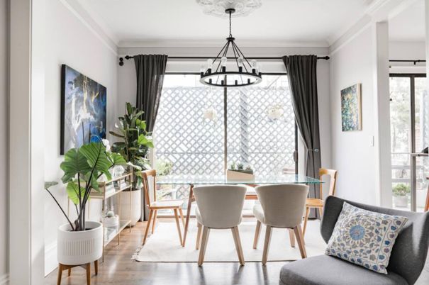 Chandelier, Dining room, Interior, Pendant Lights, Wood Texture Flooring