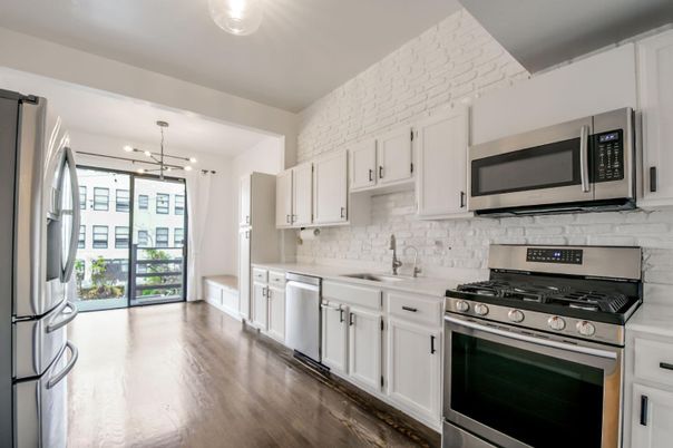 Interior, Kitchen, Pendant Lights, Stainless Steel Appliances, Wood Texture Flooring