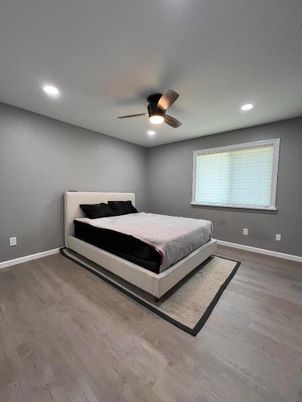 Bedroom, Interior, Recessed Lighting, Wood Texture Flooring