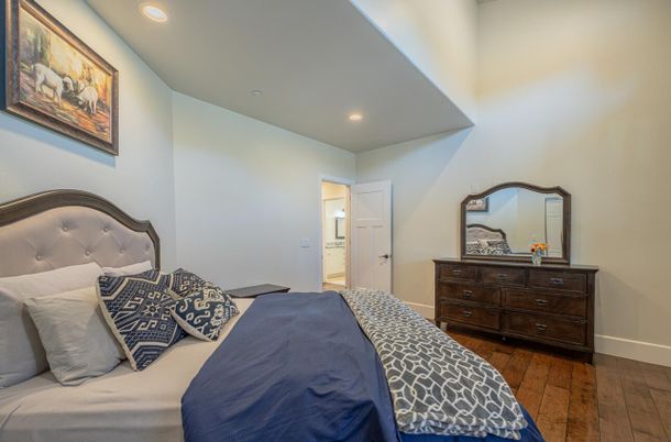 Bedroom, Interior, Recessed Lighting, Wood Texture Flooring