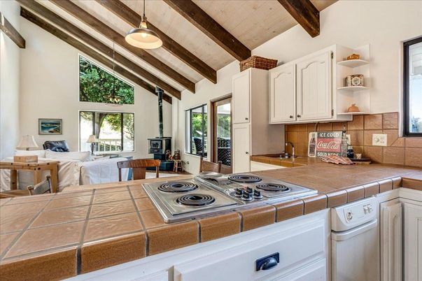 Interior, Kitchen, Living room, Pendant Lights, Tile Countertops, Wooden Beams