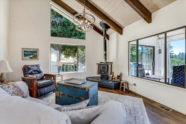 Fireplace, Interior, Living room, Pendant Lights, Wooden Beams, Wood Texture Flooring