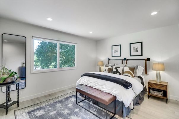Bedroom, Interior, Recessed Lighting, Wood Texture Flooring