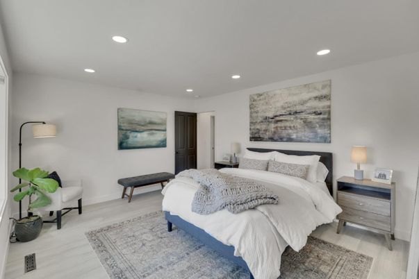 Bedroom, Interior, Recessed Lighting, Wood Texture Flooring