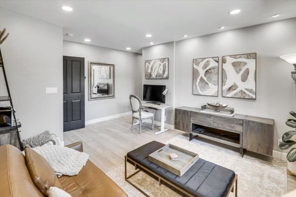 Home Office, Interior, Recessed Lighting, Wood Texture Flooring