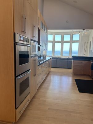 Interior, Kitchen, Stainless Steel Appliances, Water, Wood Texture Flooring