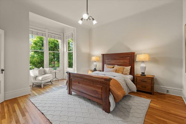 Bedroom, Interior, Pendant Lights, Wood Texture Flooring