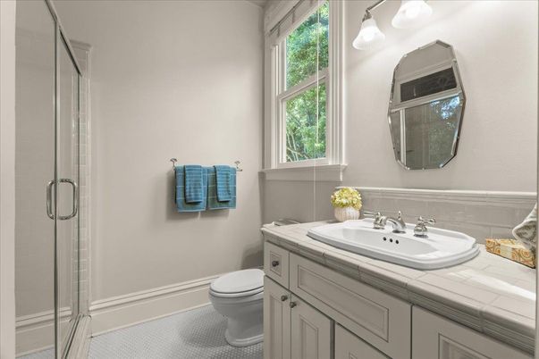 Bathroom, Glass Shower, Interior, Tile Countertops