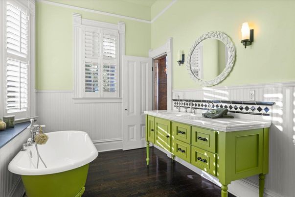 Bathroom, Dual Sink Vanities, Free Standing Baths, Interior, Wood Texture Flooring