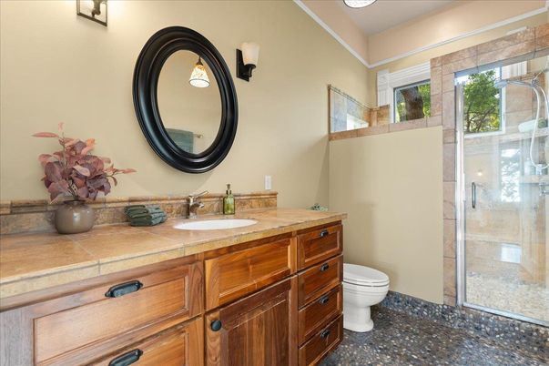 Bathroom, Dual Sink Vanities, Glass Shower, Interior, Tile Countertops