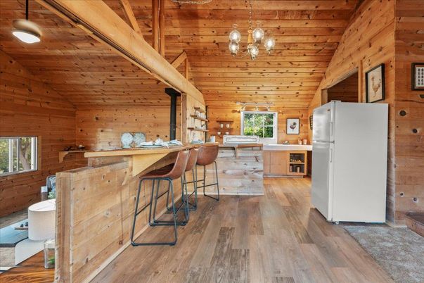 Interior, Kitchen, Pendant Lights, Wooden Ceilings, Wood Texture Flooring, Wooden Walls