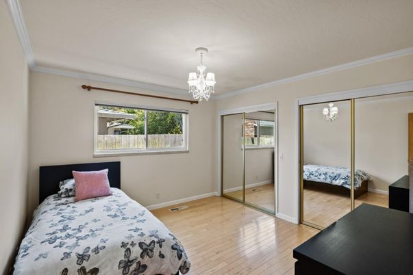 Bedroom, Chandelier, Interior, Wood Texture Flooring