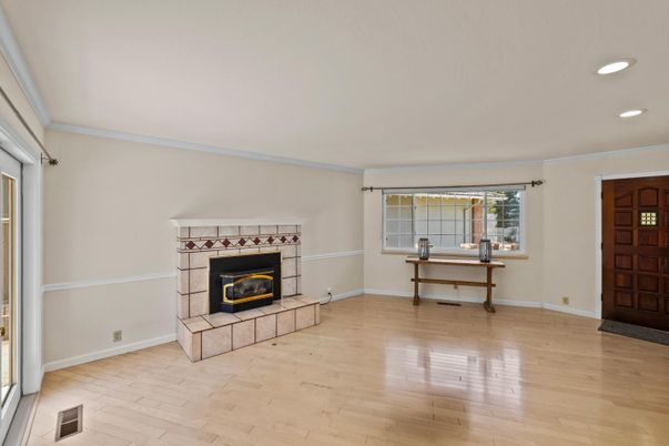 Fireplace, Interior, Recessed Lighting, Wood Texture Flooring