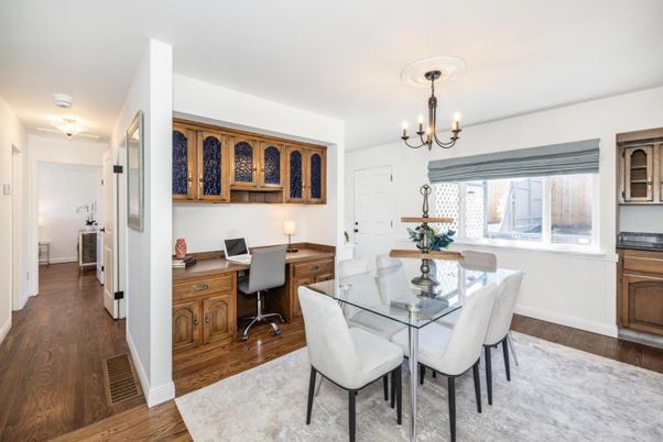 Chandelier, Home Office, Interior, Wood Texture Flooring