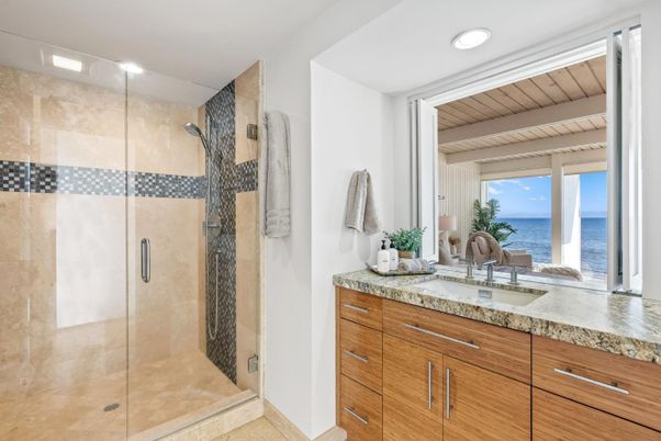 Bathroom, Glass Shower, Interior, Recessed Lighting, Water