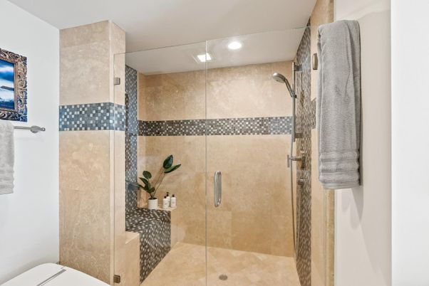Bathroom, Glass Shower, Interior, Recessed Lighting