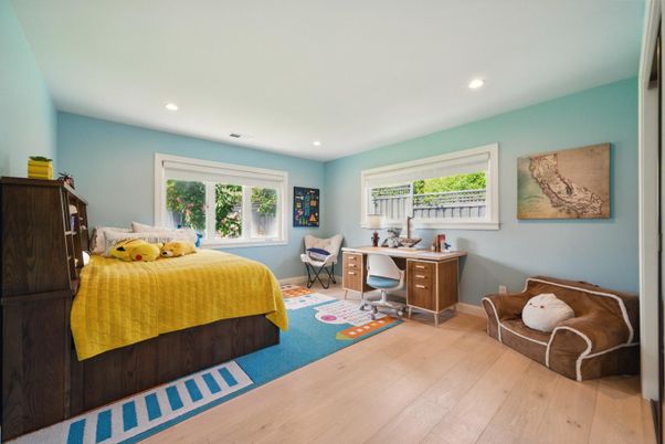 Bedroom, Home Office, Interior, Recessed Lighting, Wood Texture Flooring