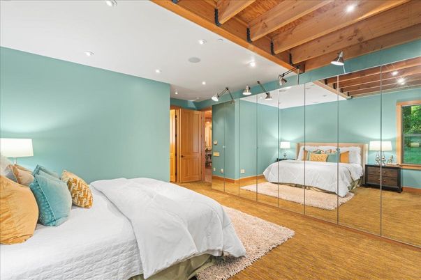 Bedroom, Interior, Recessed Lighting, Wooden Beams, Wooden Ceilings, Wood Texture Flooring