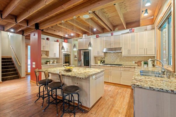Interior, Kitchen, Stainless Steel Appliances, Wooden Beams, Wooden Ceilings, Wood Texture Flooring