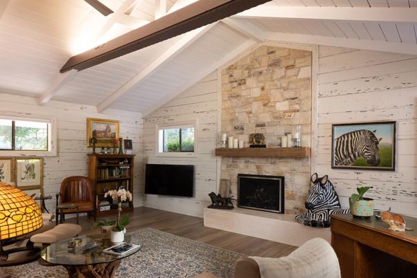 Fireplace, Interior, Living room, Stone Walls, Wood Texture Flooring