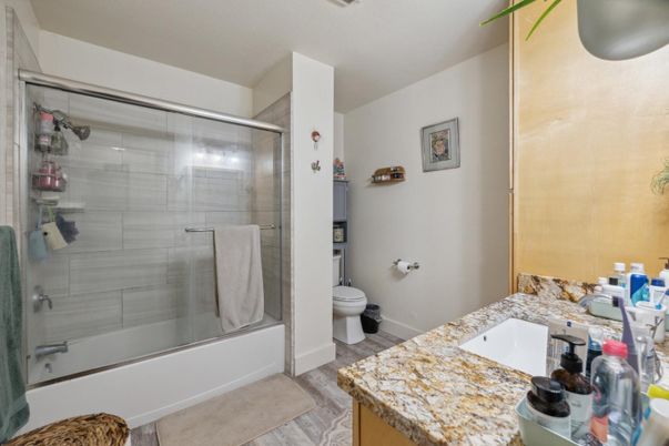 Bathroom, Glass Shower, Interior, Wood Texture Flooring