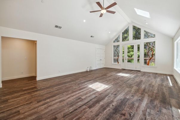 Empty room, Interior, Recessed Lighting, Wood Texture Flooring