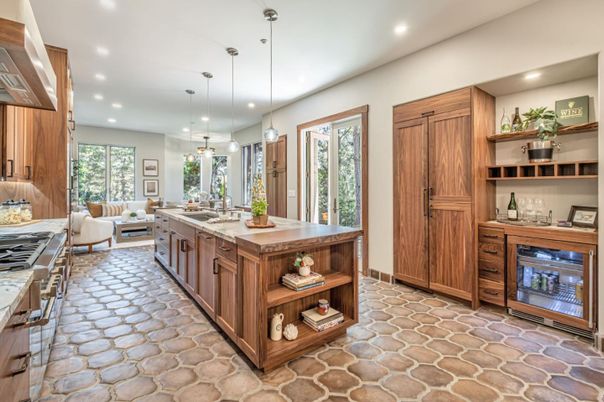 Fireplace, Interior, Kitchen, Living room, Pendant Lights, Recessed Lighting