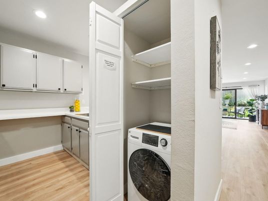 Interior, Recessed Lighting, Utility Closets, Washer, Wood Texture Flooring