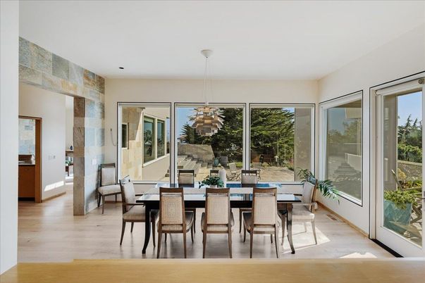 Dining room, Interior, Pendant Lights, Wood Texture Flooring
