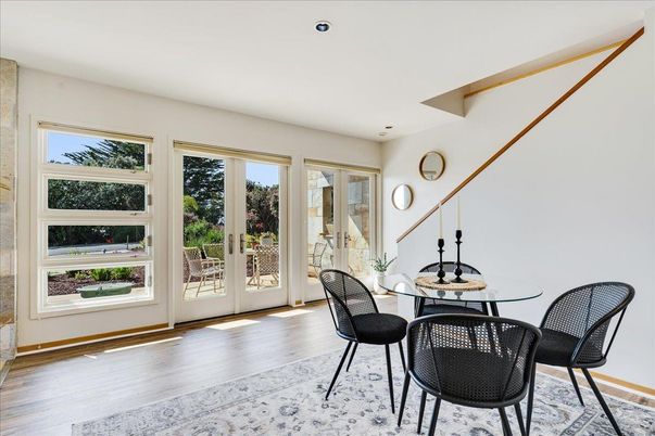 Dining room, Interior, Recessed Lighting, Wood Texture Flooring