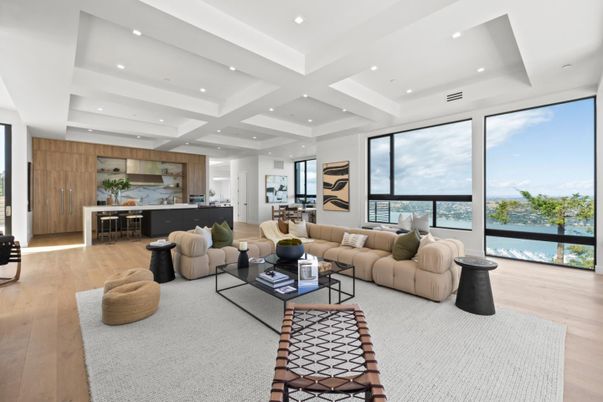 Interior, Kitchen, Living room, Recessed Lighting, Water, Wood Texture Flooring
