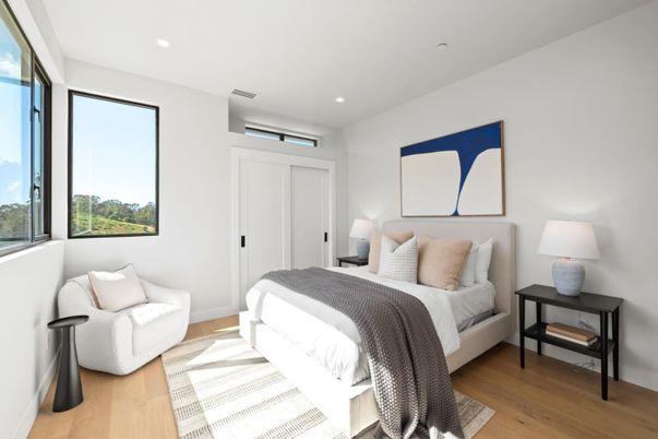 Bedroom, Interior, Recessed Lighting, Wood Texture Flooring
