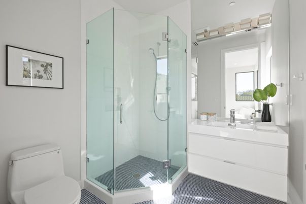 Bathroom, Glass Shower, Interior, Recessed Lighting