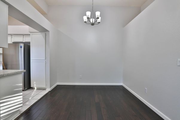Chandelier, Empty room, Interior, Kitchen, Pendant Lights, Wood Texture Flooring