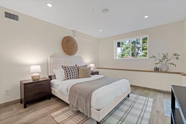 Bedroom, Interior, Recessed Lighting, Wood Texture Flooring