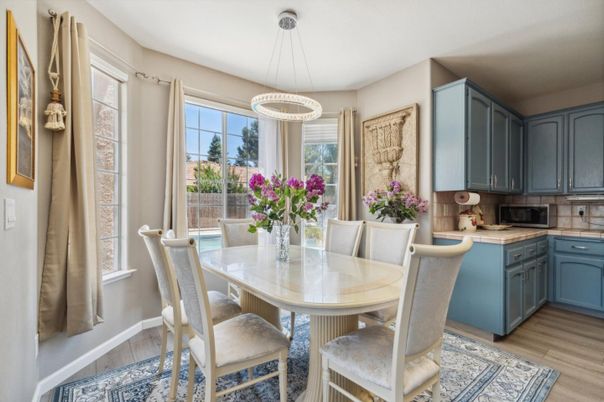 Dining room, Interior, Kitchen, Pendant Lights, Wood Texture Flooring