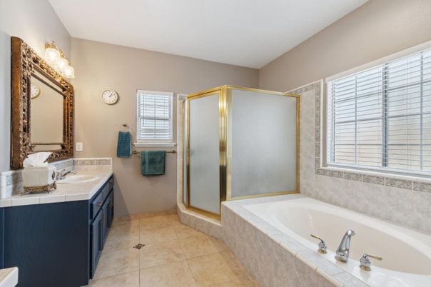Bathroom, Dual Sink Vanities, Glass Shower, Interior, Tile Countertops