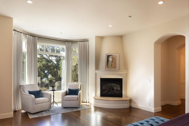 Fireplace, Interior, Recessed Lighting, Wood Texture Flooring