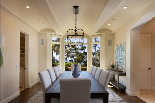 Dining room, Interior, Recessed Lighting, Wood Texture Flooring