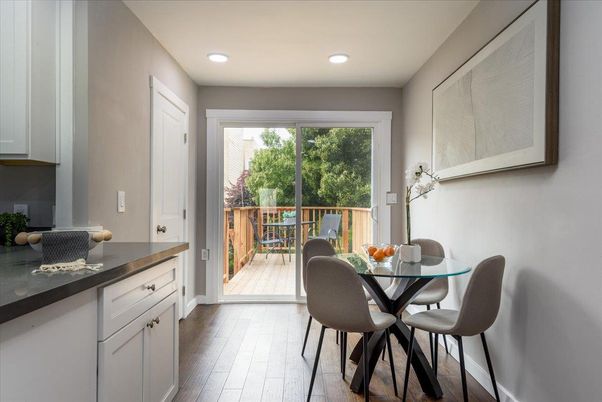 Dining room, Interior, Recessed Lighting, Wood Texture Flooring