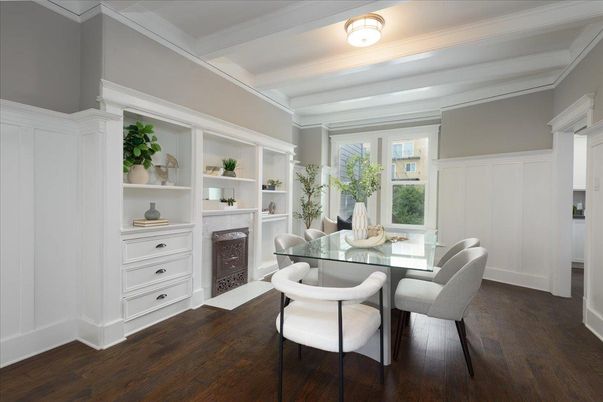 Dining room, Fireplace, Interior, Wood Texture Flooring